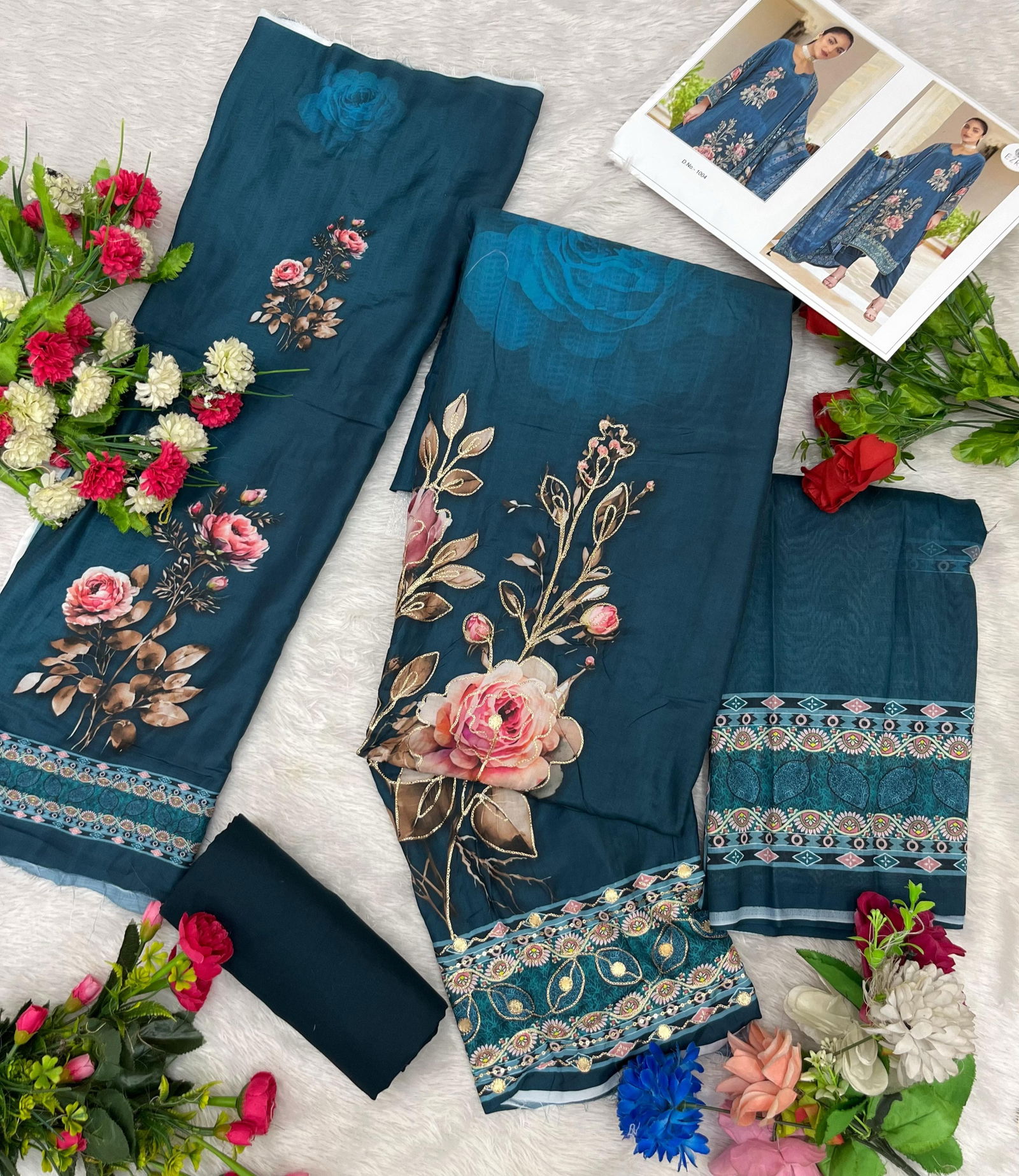 Ezra Nusrat Maslin Cotton Embroidery Pakistani Dress Material Wholesale Online